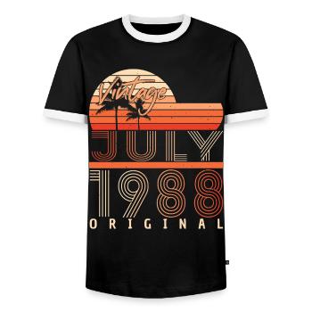 July 1988 Gift idea - Men's Ringer Shirt - black/white - Front - AI Model Female 172 light (172cm) & AI Model Male 178 light (178cm)