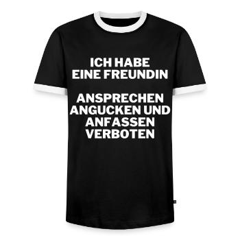 Ich Habe Eine Freundin Ansprechen Verboten - Männer Kontrast-T-Shirt - Schwarz/Weiß - Vorne - AI Model Female 172 light (172cm) & AI Model Male 178 light (178cm)