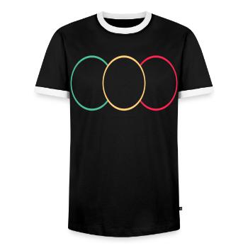 Drei Kringel Green - Yellow -Red - Men's Ringer Shirt - black/white - Front - AI Model Female 172 light (172cm) & AI Model Male 178 light (178cm)