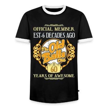 60 years of The Old Balls Club 60th birthday - Men's Ringer Shirt - black/white - Front - AI Model Female 172 light (172cm) & AI Model Male 178 light (178cm)