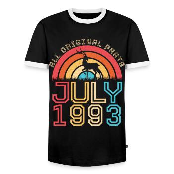 Year of construction 1993 In July - Men's Ringer Shirt - black/white - Front - AI Model Female 172 light (172cm) & AI Model Male 178 light (178cm)