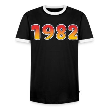 1982 Glücksjahr In Orange - Gelben Design - Männer Kontrast-T-Shirt - Schwarz/Weiß - Vorne - AI Model Female 172 light (172cm) & AI Model Male 178 light (178cm)