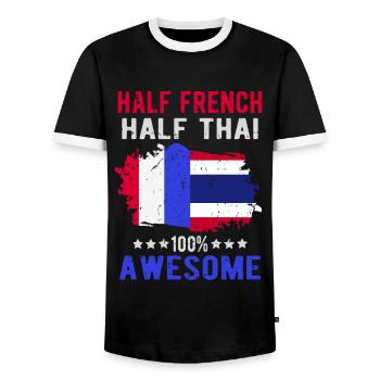Half French Half Thai - Men's Ringer Shirt - black/white - Front - AI Model Female 172 light (172cm) & AI Model Male 178 light (178cm)