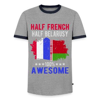Half French Half Belarusian - Men's Ringer Shirt - grey/navy  - Front - AI Model Female 172 light (172cm) & AI Model Male 178 light (178cm)