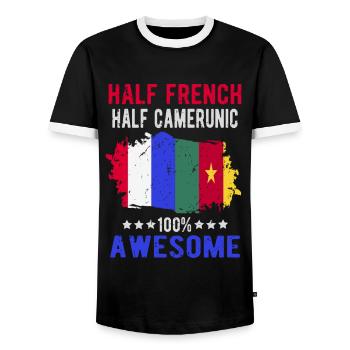 Moitié Français moitié camerounais - T-shirt contrasté Homme - noir/blanc - Devant - AI Model Female 172 light (172cm) & AI Model Male 178 light (178cm)