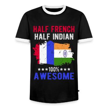 Half French Half Indian - Men's Ringer Shirt - black/white - Front - AI Model Female 172 light (172cm) & AI Model Male 178 light (178cm)