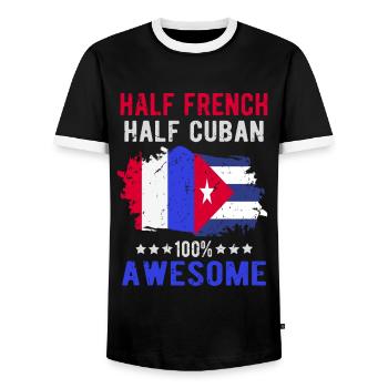 Half French Half Cuban - Men's Ringer Shirt - black/white - Front - AI Model Female 172 light (172cm) & AI Model Male 178 light (178cm)