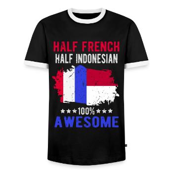 Half French Half Indonesian - Men's Ringer Shirt - black/white - Front - AI Model Female 172 light (172cm) & AI Model Male 178 light (178cm)