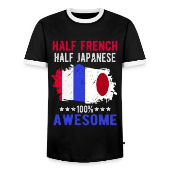 Half French Half Japanese - Men's Ringer Shirt - black/white - Front - AI Model Female 172 light (172cm) & AI Model Male 178 light (178cm)