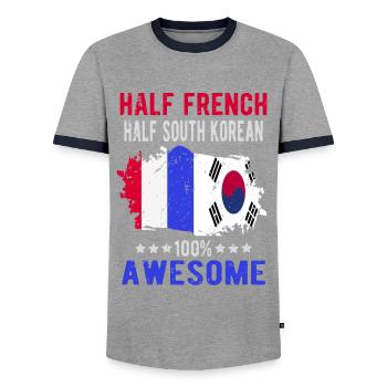 Moitié Français moitié sud-coréen - T-shirt contrasté Homme - gris/marine  - Devant - AI Model Female 172 light (172cm) & AI Model Male 178 light (178cm)