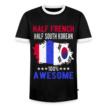 Moitié Français moitié sud-coréen - T-shirt contrasté Homme - noir/blanc - Devant - AI Model Female 172 light (172cm) & AI Model Male 178 light (178cm)