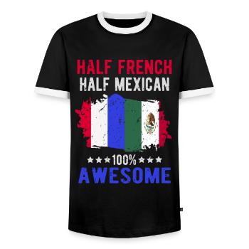 Half French Half Mexican - Men's Ringer Shirt - black/white - Front - AI Model Female 172 light (172cm) & AI Model Male 178 light (178cm)