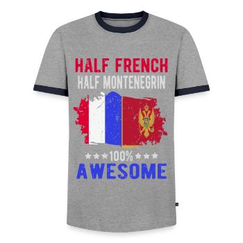 Half French Half Montenegrin - Men's Ringer Shirt - grey/navy  - Front - AI Model Female 172 light (172cm) & AI Model Male 178 light (178cm)