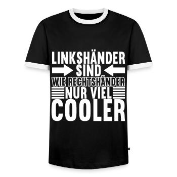 Linkshänder - Männer Kontrast-T-Shirt - Schwarz/Weiß - Vorne - AI Model Female 172 light (172cm) & AI Model Male 178 light (178cm)
