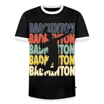 Cool Retro Text Silhouette Badminton - Männer Kontrast-T-Shirt - Schwarz/Weiß - Vorne - AI Model Female 172 light (172cm) & AI Model Male 178 light (178cm)