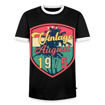 Année de construction 1975 en août - T-shirt contrasté Homme - noir/blanc - Devant - AI Model Female 172 light (172cm) & AI Model Male 178 light (178cm)