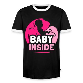 Baby Inside Pregnant Announcement Baby Inside - Men's Ringer Shirt - black/white - Front - AI Model Female 172 light (172cm) & AI Model Male 178 light (178cm)
