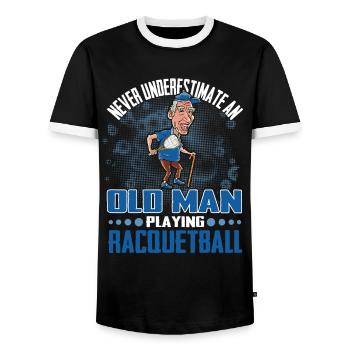 Never Underestimate an Old Man Playing Racquetball - Men's Ringer Shirt - black/white - Front - AI Model Female 172 light (172cm) & AI Model Male 178 light (178cm)