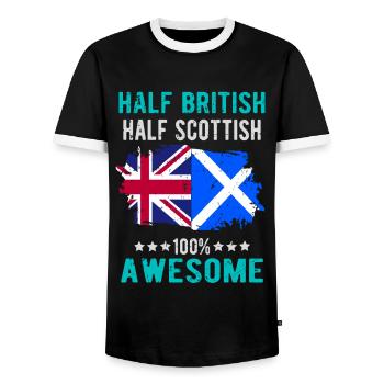 Moitié britannique moitié écossais - T-shirt contrasté Homme - noir/blanc - Devant - AI Model Female 172 light (172cm) & AI Model Male 178 light (178cm)