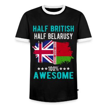 Half British Half Belarusian - Men's Ringer Shirt - black/white - Front - AI Model Female 172 light (172cm) & AI Model Male 178 light (178cm)