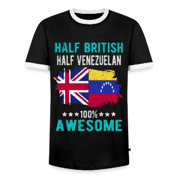 Half British Half Venezuelan - Men's Ringer Shirt - black/white - Front - AI Model Female 172 light (172cm) & AI Model Male 178 light (178cm)
