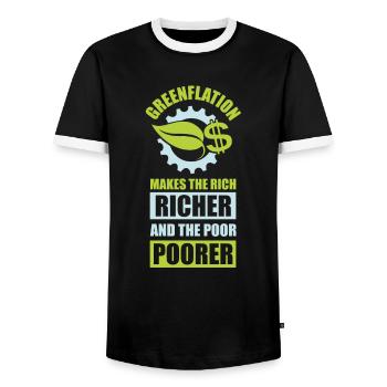 Greenflation Green Energy Prices Inflation - Men's Ringer Shirt - black/white - Front - AI Model Female 172 light (172cm) & AI Model Male 178 light (178cm)