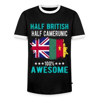 Moitié britannique moitié camerounais - T-shirt contrasté Homme - noir/blanc - Devant - AI Model Female 172 light (172cm) & AI Model Male 178 light (178cm)
