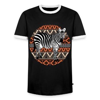 Tshirt zèbre en Afrique Horse Safari - T-shirt contrasté Homme - noir/blanc - Devant - AI Model Female 172 light (172cm) & AI Model Male 178 light (178cm)