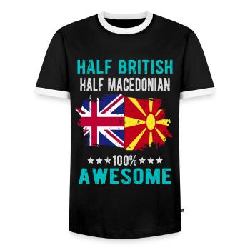 Half British Half Macedonian - Men's Ringer Shirt - black/white - Front - AI Model Female 172 light (172cm) & AI Model Male 178 light (178cm)