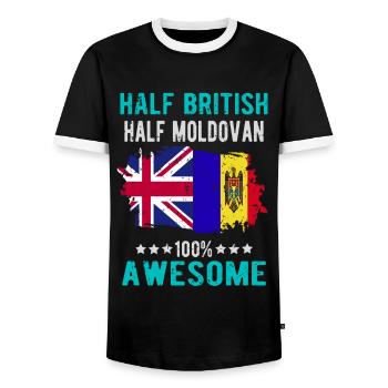 Half British Half Moldovan - Men's Ringer Shirt - black/white - Front - AI Model Female 172 light (172cm) & AI Model Male 178 light (178cm)