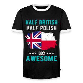 Moitié britannique moitié singapourien - T-shirt contrasté Homme - noir/blanc - Devant - AI Model Female 172 light (172cm) & AI Model Male 178 light (178cm)