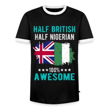 Half British Half Nigerian - Men's Ringer Shirt - black/white - Front - AI Model Female 172 light (172cm) & AI Model Male 178 light (178cm)