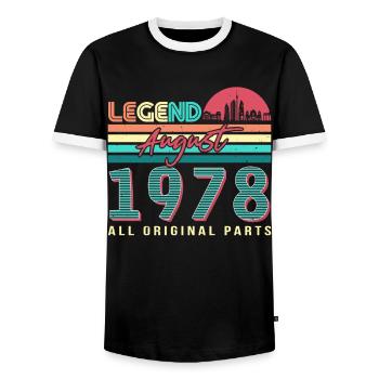 Retro 1978 August - Men's Ringer Shirt - black/white - Front - AI Model Female 172 light (172cm) & AI Model Male 178 light (178cm)