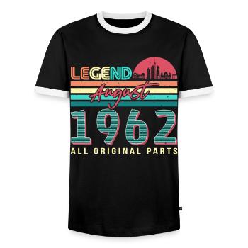 1962 In August 60th birthday - Men's Ringer Shirt - black/white - Front - AI Model Female 172 light (172cm) & AI Model Male 178 light (178cm)