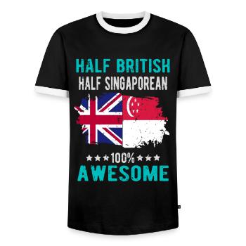 Half British Half Singaporean - Men's Ringer Shirt - black/white - Front - AI Model Female 172 light (172cm) & AI Model Male 178 light (178cm)