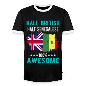 Half British Half Senegalese - Men's Ringer Shirt - black/white - Front - AI Model Female 172 light (172cm) & AI Model Male 178 light (178cm)