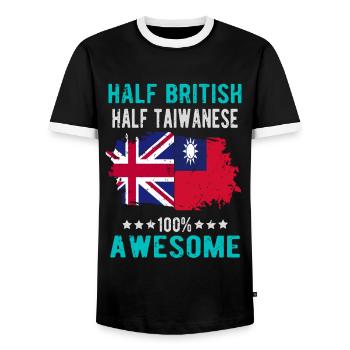 Half British Half Taiwanese - Men's Ringer Shirt - black/white - Front - AI Model Female 172 light (172cm) & AI Model Male 178 light (178cm)