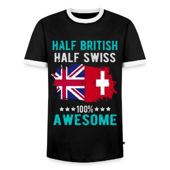Mi-Britannique, mi-Suisse - T-shirt contrasté Homme - noir/blanc - Devant - AI Model Female 172 light (172cm) & AI Model Male 178 light (178cm)