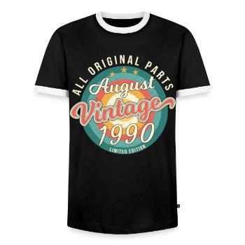 Geburtsjahr 1990 Im August - Männer Kontrast-T-Shirt - Schwarz/Weiß - Vorne - AI Model Female 172 light (172cm) & AI Model Male 178 light (178cm)
