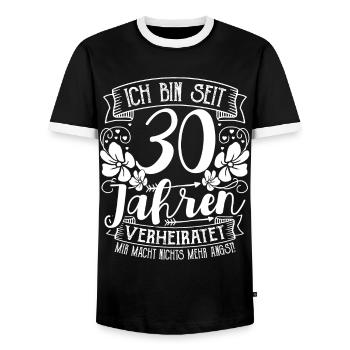 Pearl Wedding 30 Years Married Wedding Anniversary - Men's Ringer Shirt - black/white - Front - AI Model Female 172 light (172cm) & AI Model Male 178 light (178cm)