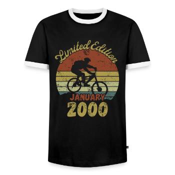 Birthday Bike Bike January 2000 - Men's Ringer Shirt - black/white - Front - AI Model Female 172 light (172cm) & AI Model Male 178 light (178cm)