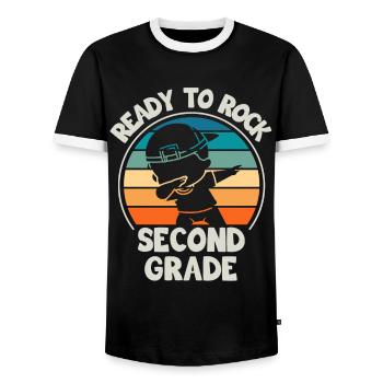 Second grade teacher for back to school - Men's Ringer Shirt - black/white - Front - AI Model Female 172 light (172cm) & AI Model Male 178 light (178cm)