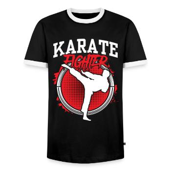 Karate Fighter Karate Martial Arts Martial Arts - Men's Ringer Shirt - black/white - Front - AI Model Female 172 light (172cm) & AI Model Male 178 light (178cm)