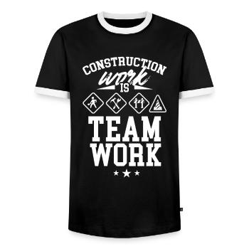 Les travaux de construction sont un travail d’équipe Chantier de construction Construction Travail d’équipe - T-shirt contrasté Homme - noir/blanc - Devant - AI Model Female 172 light (172cm) & AI Model Male 178 light (178cm)