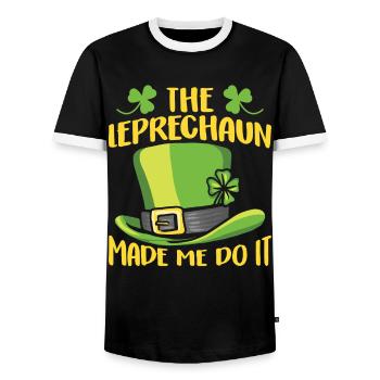 The leprechaun forced me to do so Ire Leprechaun - Men's Ringer Shirt - black/white - Front - AI Model Female 172 light (172cm) & AI Model Male 178 light (178cm)