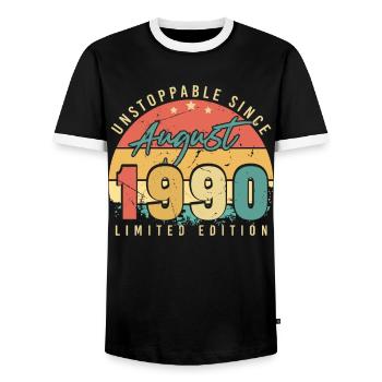 Geburtsjahr 1990 Im August - Männer Kontrast-T-Shirt - Schwarz/Weiß - Vorne - AI Model Female 172 light (172cm) & AI Model Male 178 light (178cm)