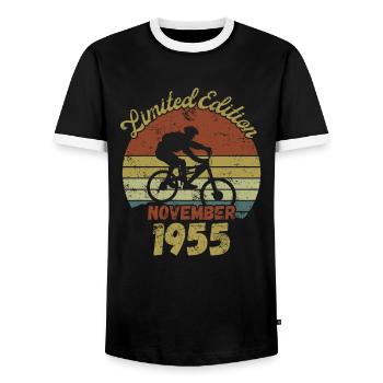 Birthday Bicycle Bike Novermber 1955 - Men's Ringer Shirt - black/white - Front - AI Model Female 172 light (172cm) & AI Model Male 178 light (178cm)