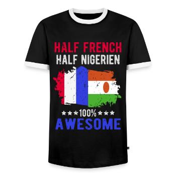 Half French Half Nigrer - Men's Ringer Shirt - black/white - Front - AI Model Female 172 light (172cm) & AI Model Male 178 light (178cm)