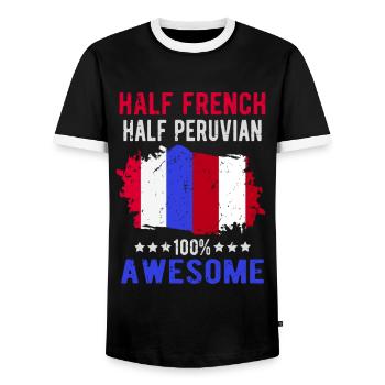 Moitié Français moitié péruvien - T-shirt contrasté Homme - noir/blanc - Devant - AI Model Female 172 light (172cm) & AI Model Male 178 light (178cm)