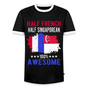 Moitié Français moitié singapourien - T-shirt contrasté Homme - noir/blanc - Devant - AI Model Female 172 light (172cm) & AI Model Male 178 light (178cm)
